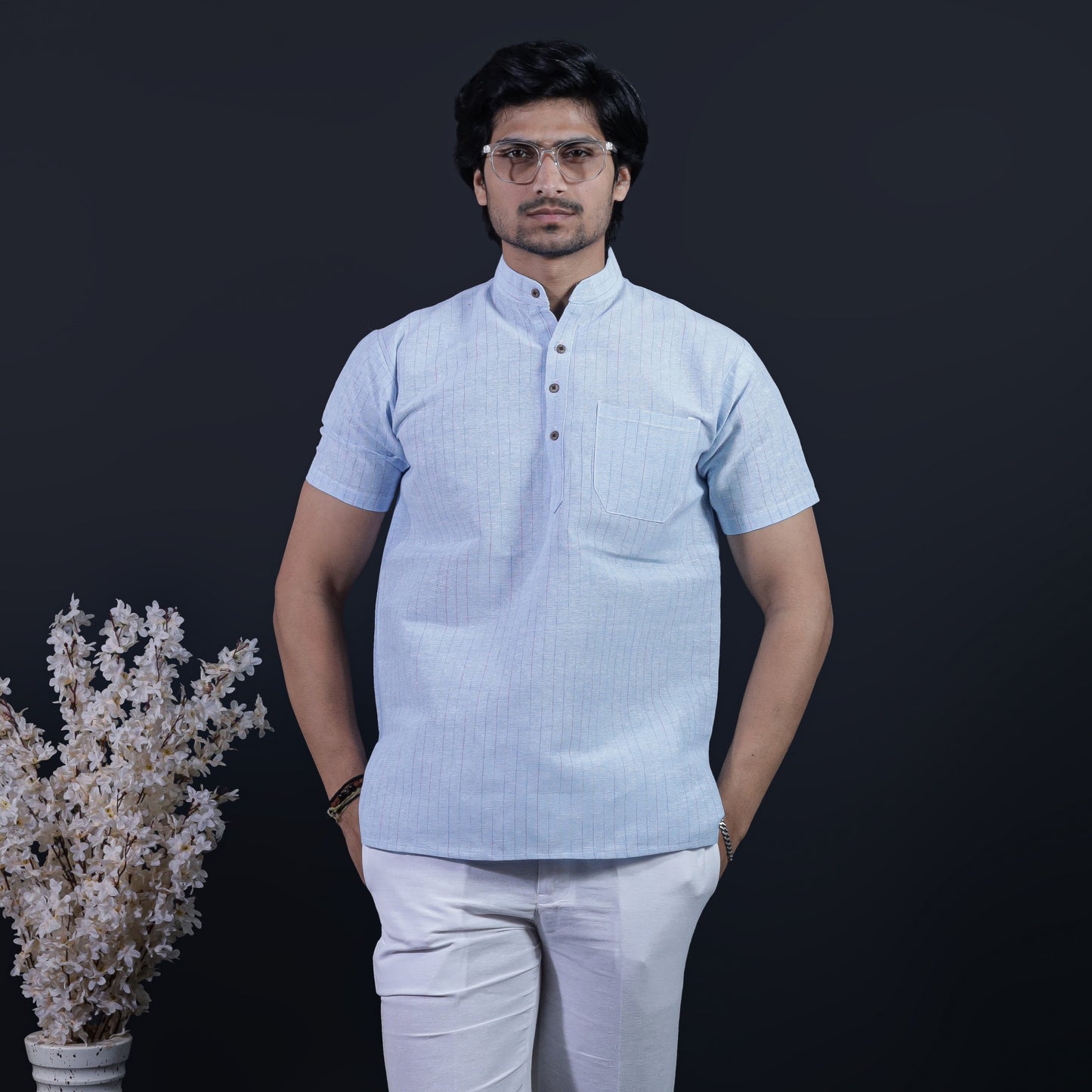 Softline Half Sleeves Short Kurta-Blue