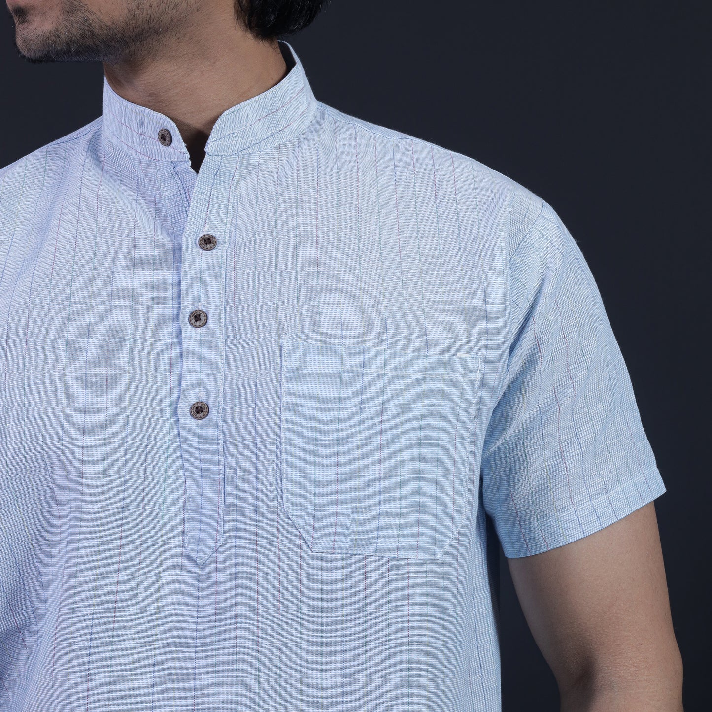 Softline Half Sleeves Short Kurta-Blue