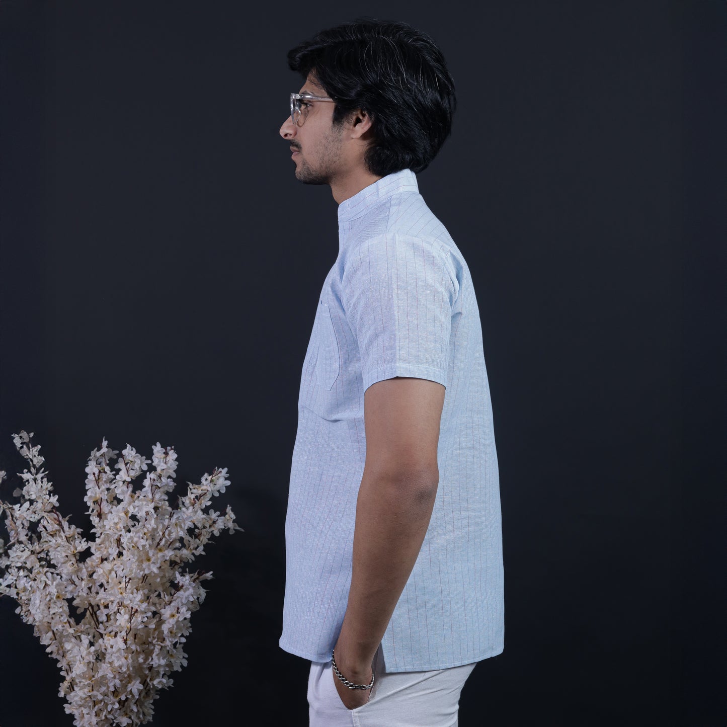 Softline Half Sleeves Short Kurta-Blue