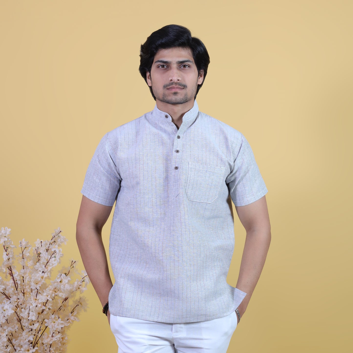 Combo Set Softline Half Sleeves Short Kurta Pant-Gray