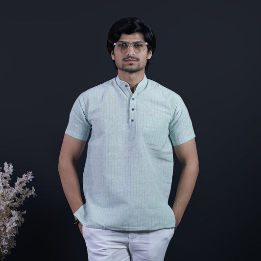 Softline Half Sleeves Short Kurta-Green