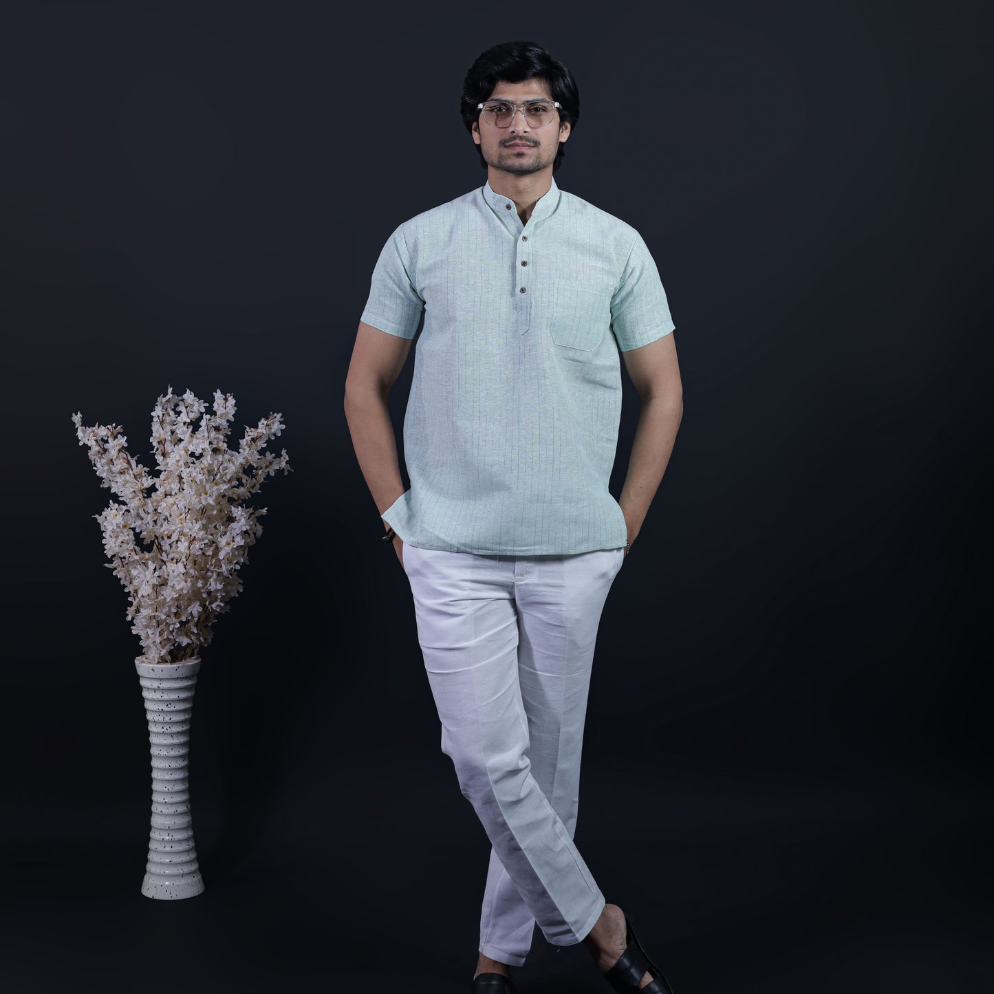Combo Set Softline Half Sleeves Short Kurta Pant-Green