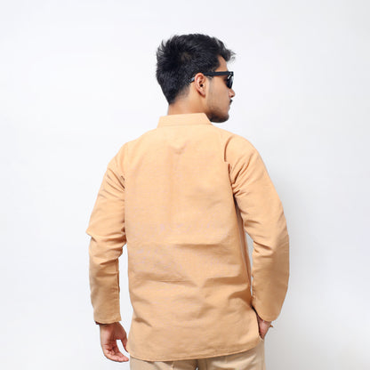 Solid Full Sleeves Short Kurta-Beige