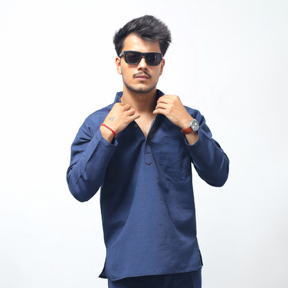 Solid Full Sleeves Short Kurta-Blue