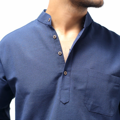 Solid Full Sleeves Short Kurta-Blue