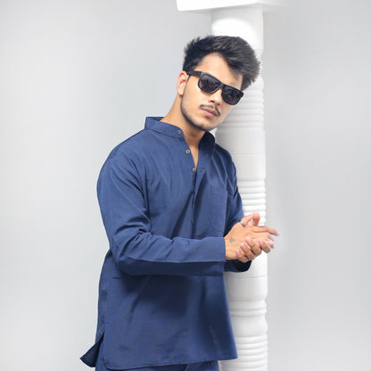 Solid Full Sleeves Short Kurta-Blue