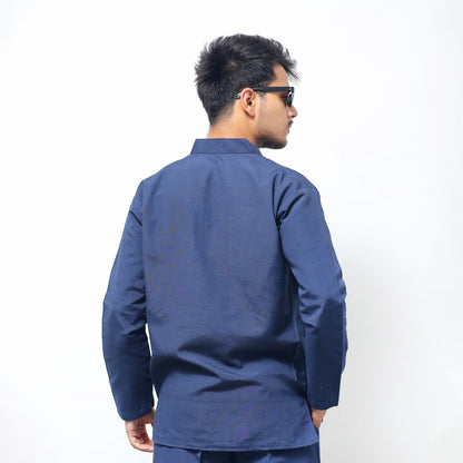 Solid Full Sleeves Short Kurta-Blue