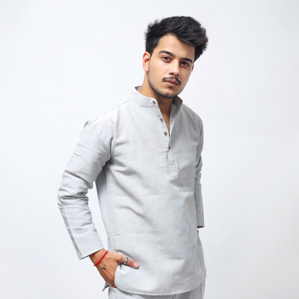 Solid Full Sleeves Short Kurta-Gray