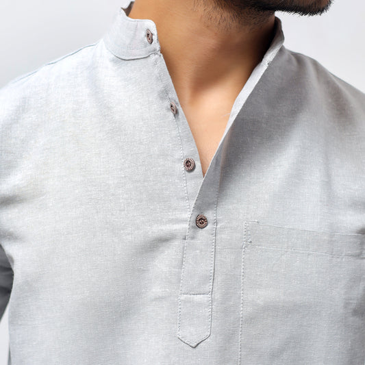 Solid Full Sleeves Short Kurta-Gray