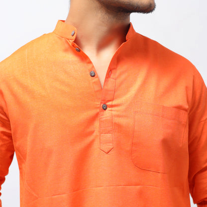 Solid Full Sleeves Short Kurta-Orange