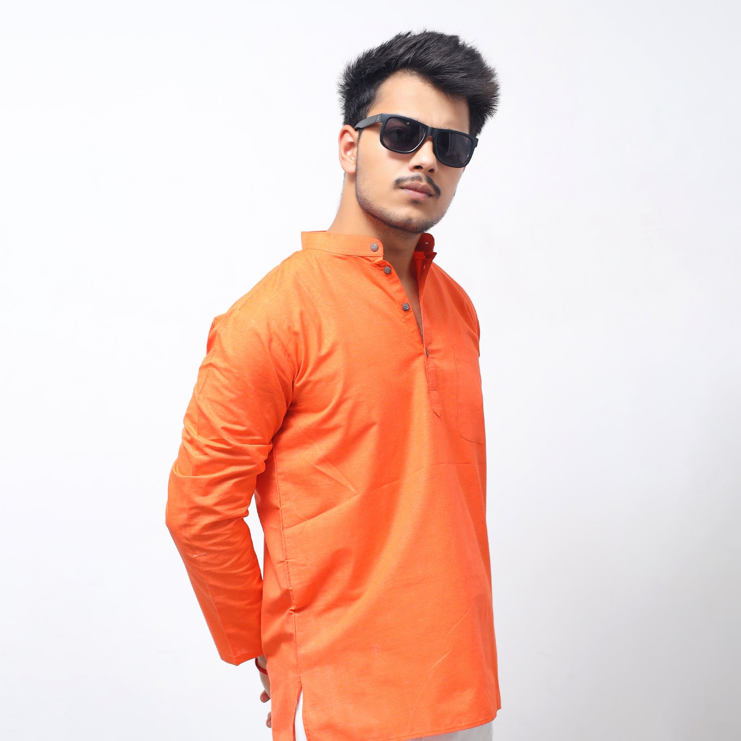 Solid Full Sleeves Short Kurta-Orange