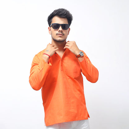 Solid Full Sleeves Short Kurta-Orange