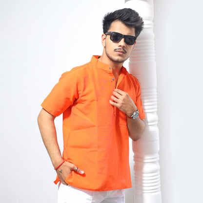 Solid Full Sleeves Short Kurta-Orange