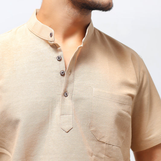 Solid Half Sleeves Short Kurta-Beige