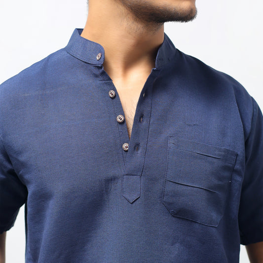 Solid Half Sleeves Short Kurta-Blue