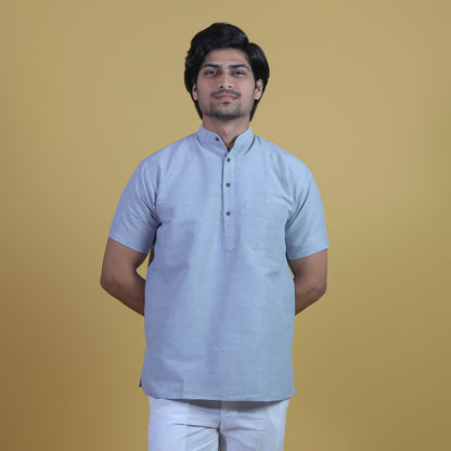 Solid Half Sleeves Short Kurta-Gray