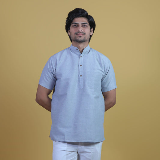 Solid Half Sleeves Short Kurta-Gray