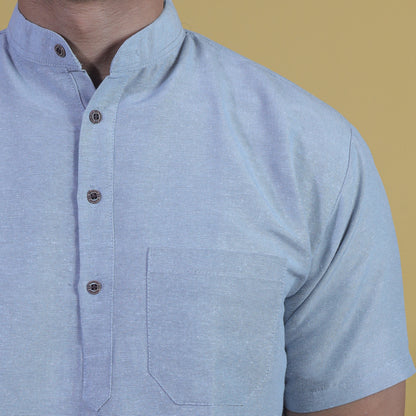 Solid Half Sleeves Short Kurta-Gray