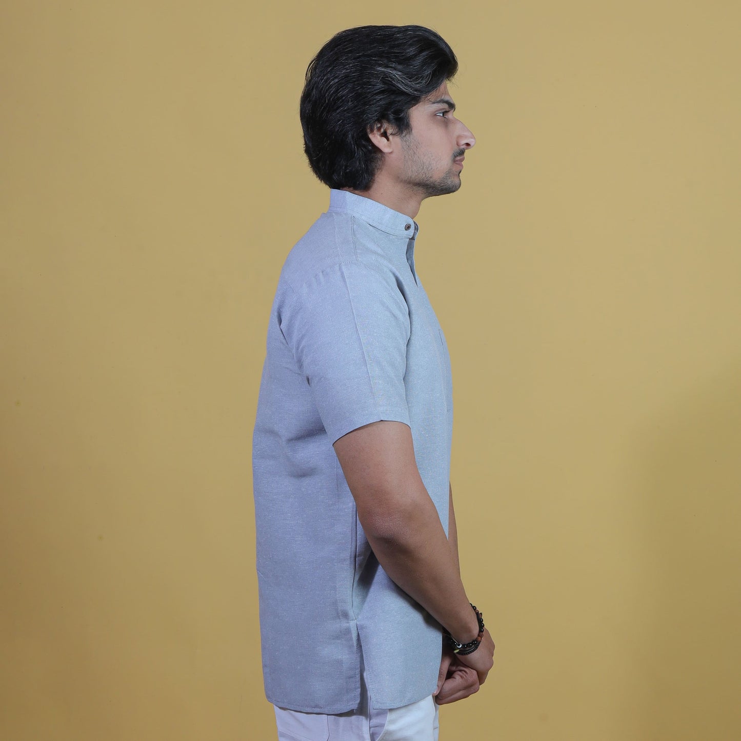 Solid Half Sleeves Short Kurta-Gray
