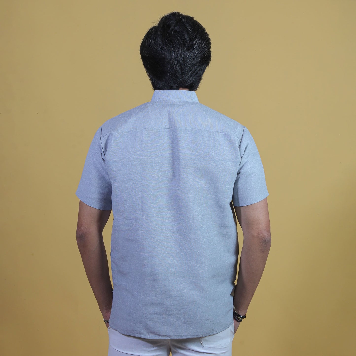 Solid Half Sleeves Short Kurta-Gray