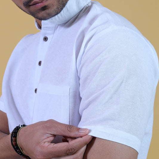 Solid Half Sleeves Short Kurta-White