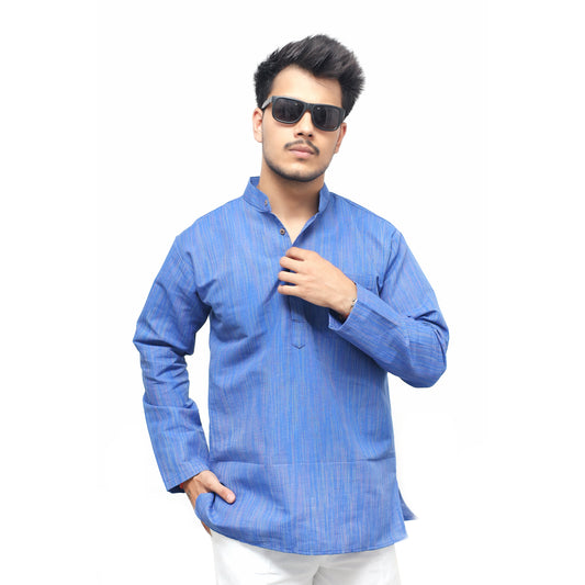 Thread Lines Full Sleeves Short Kurta Blue