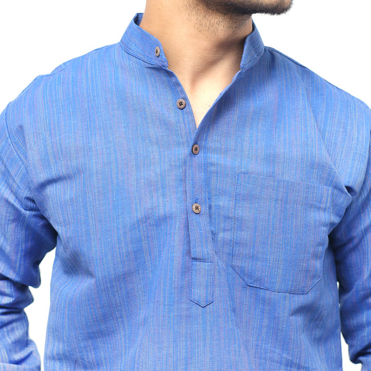 Thread Lines Full Sleeves Short Kurta Blue