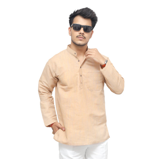 Thread Lines Full Sleeves Short Kurta Beige