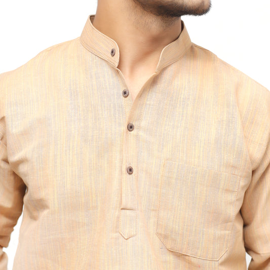 Thread Lines Full Sleeves Short Kurta Beige