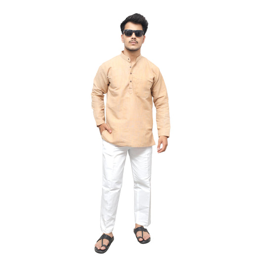 Combo Set Thread Lines Full Sleeves Kurta Pant-Beige