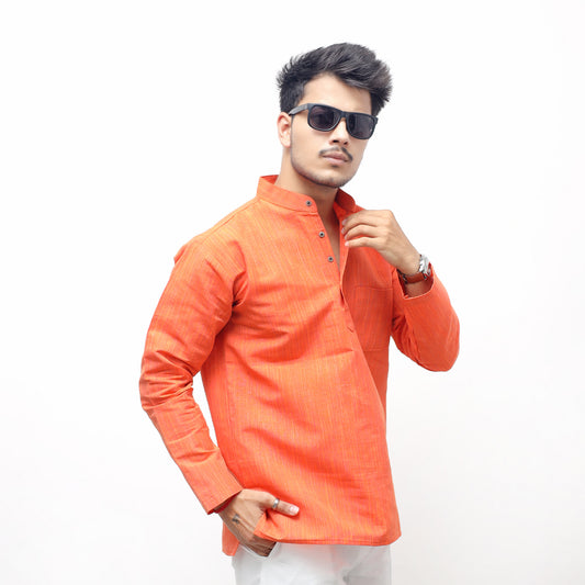 Thread Lines Full Sleeves Short Kurta Orange