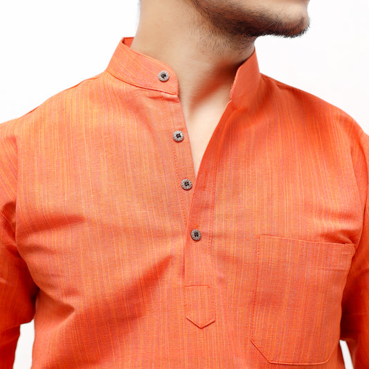 Thread Lines Full Sleeves Short Kurta Orange