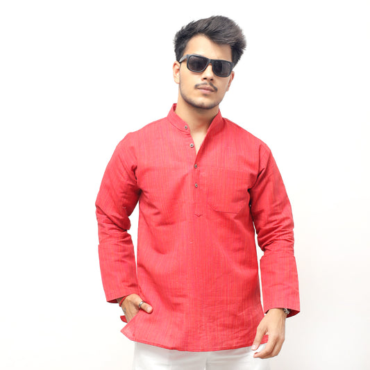 Thread Lines Full Sleeves Short Kurta Red