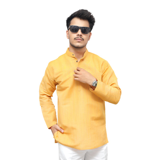 Thread Lines Full Sleeves Short Kurta Yellow