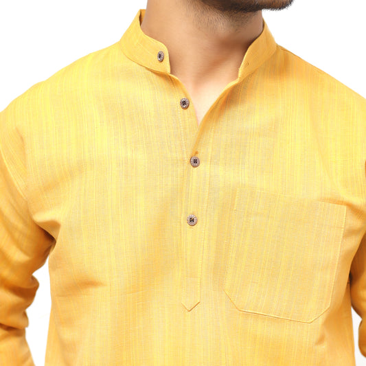 Thread Lines Full Sleeves Short Kurta Yellow