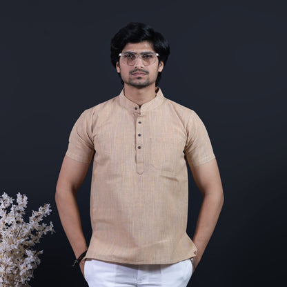 Combo Set Thread Line Half Sleeves Short Kurta Pant-Beige