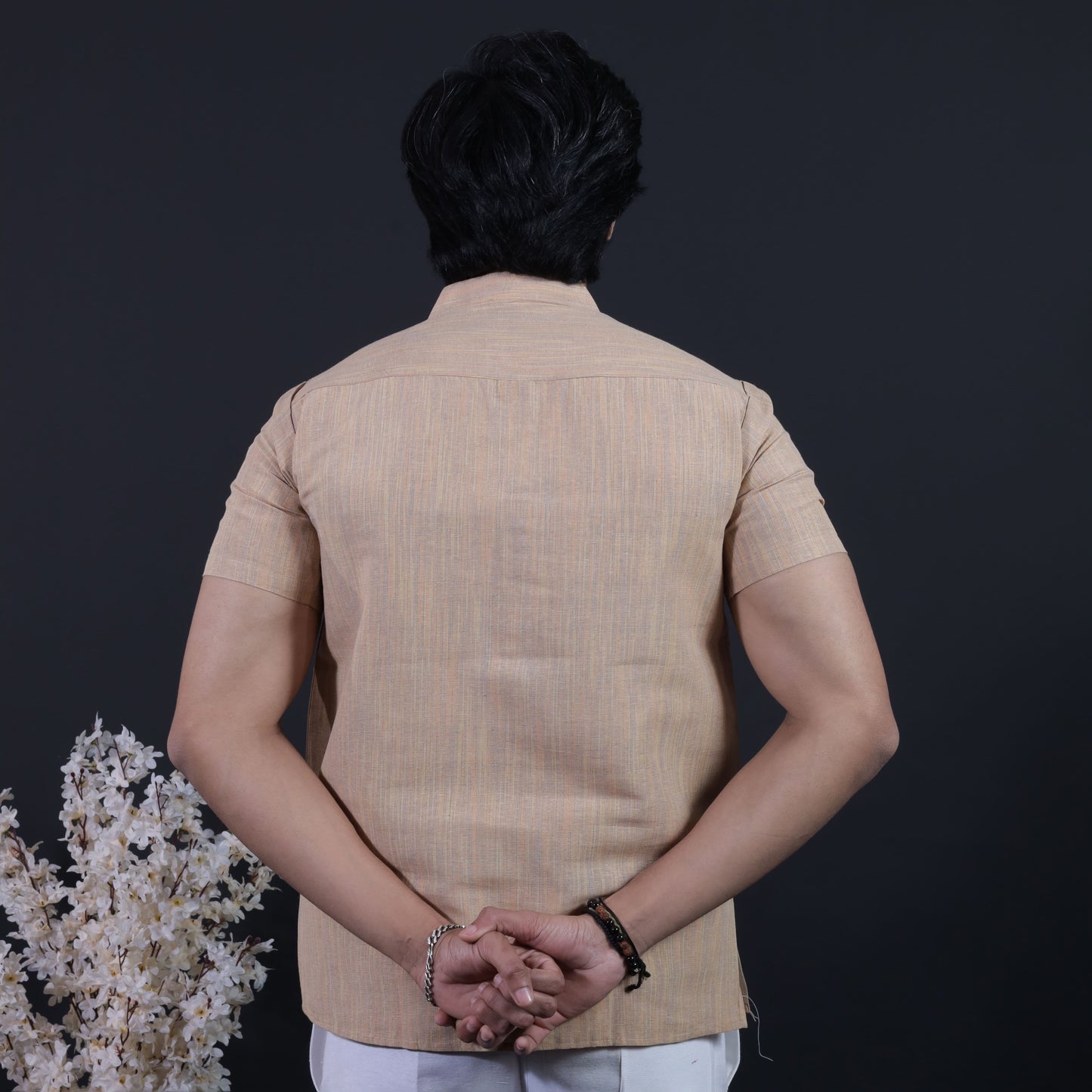 Combo Set Thread Line Half Sleeves Short Kurta Pant-Beige