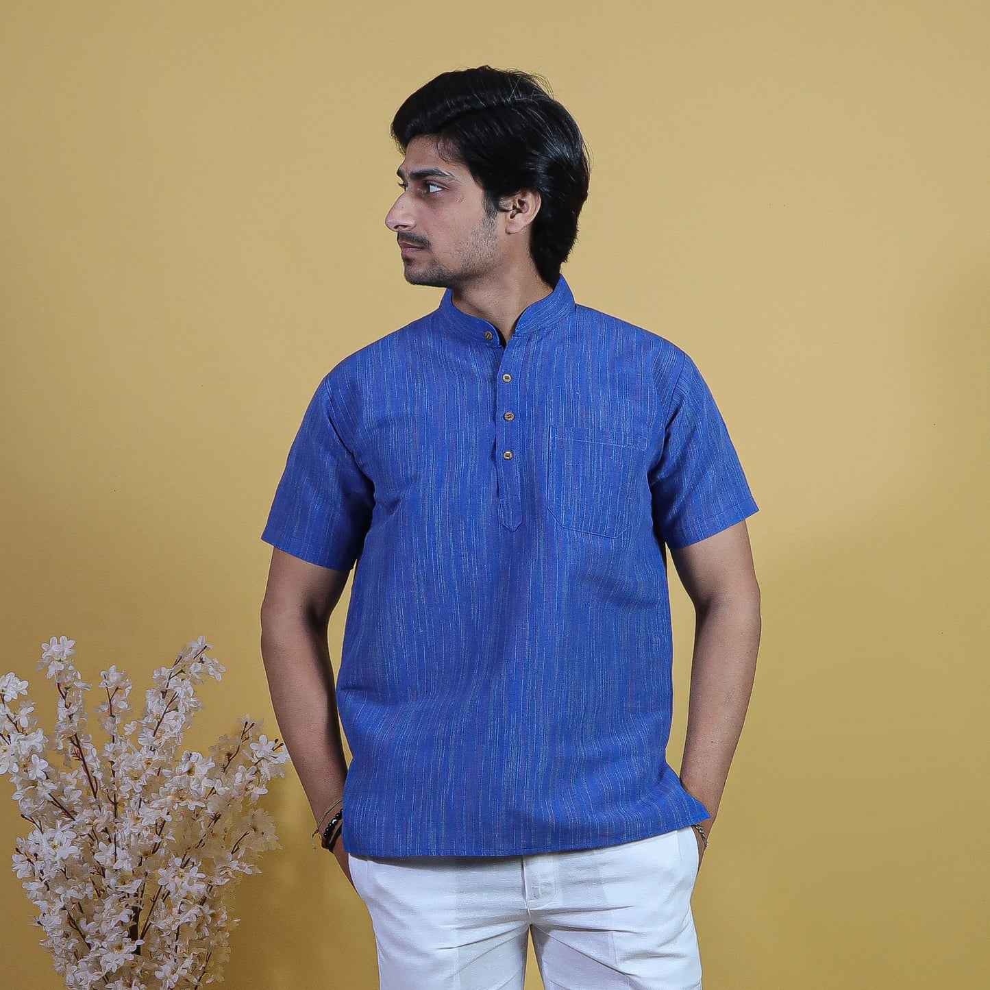 Combo Set Thread Line Half Sleeves Short Kurta Pant-Blue