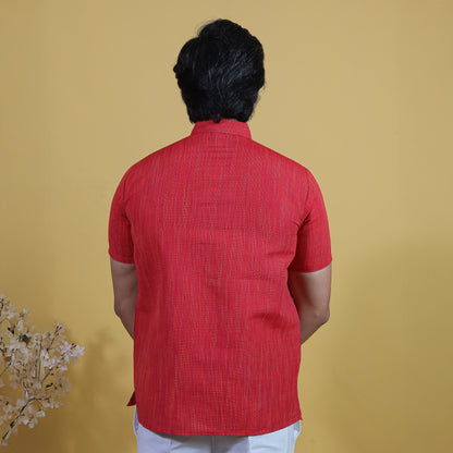 Combo Set Thread Line Half Sleeves Short Kurta Pant-Red
