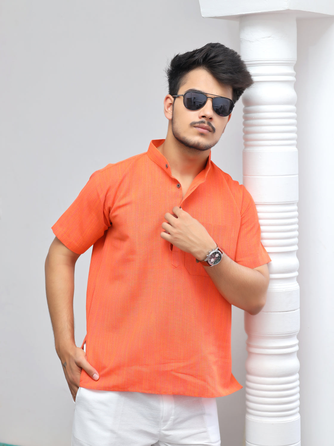 Men's Thread Lines Short Half Sleeves Kurta