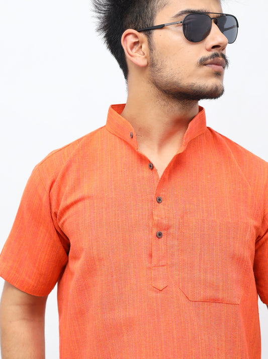 Thread Lines Half Sleeves Short Kurta-Orange