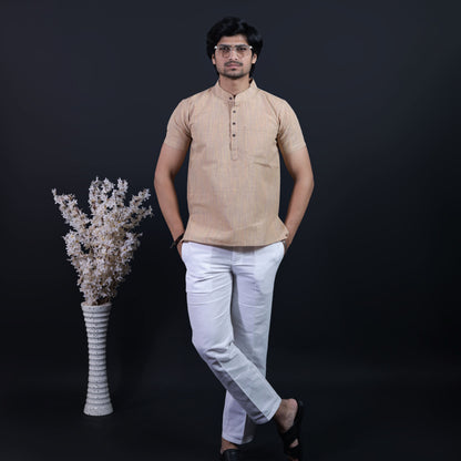 Combo Set Thread Line Half Sleeves Short Kurta Pant-Beige