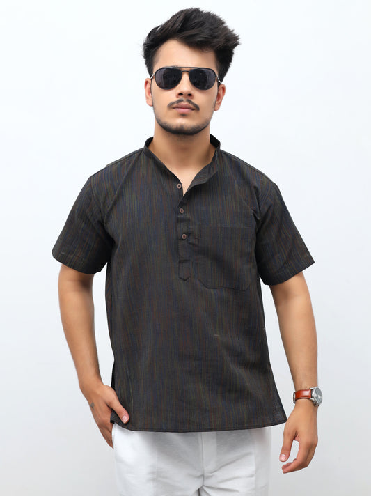 Men's Thread Lines Short Half Sleeves Kurta