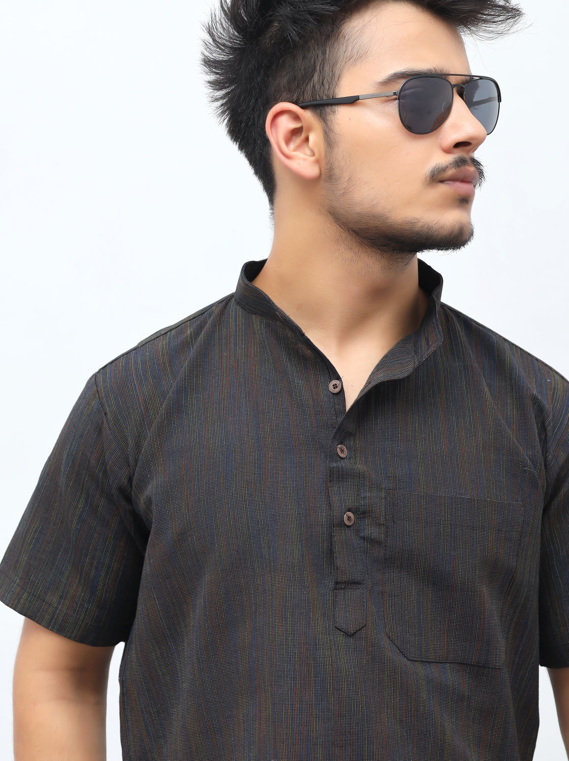 Men's Thread Lines Short Half Sleeves Kurta