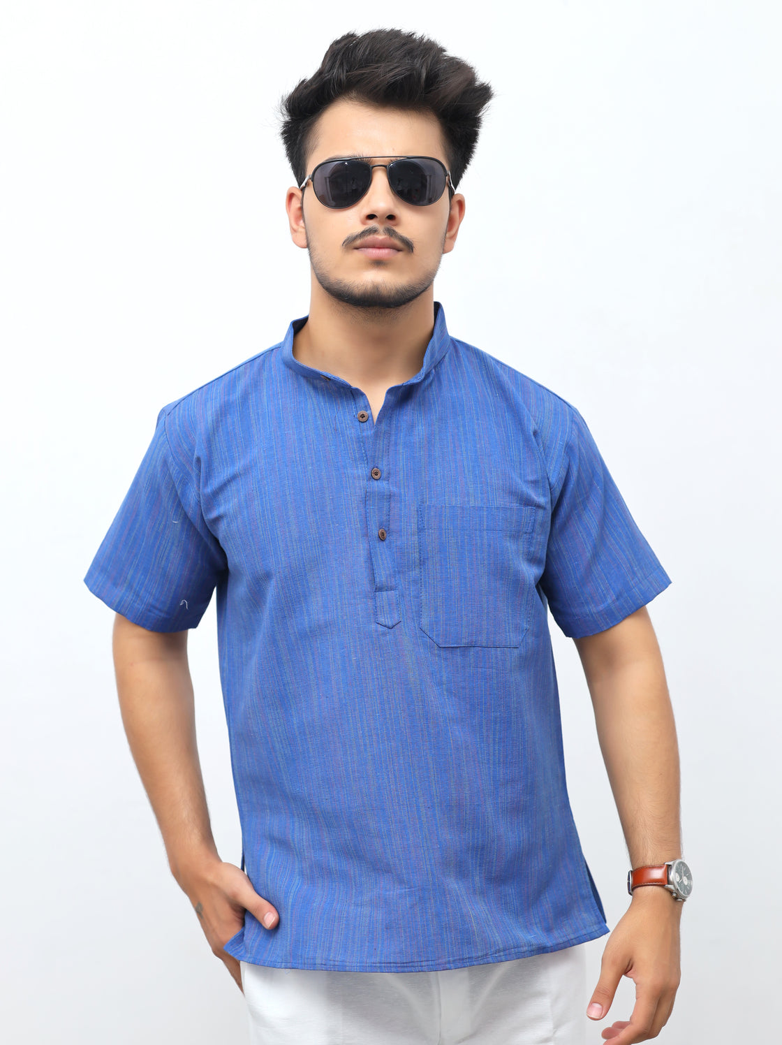 Men's Thread Lines Short Half Sleeves Kurta
