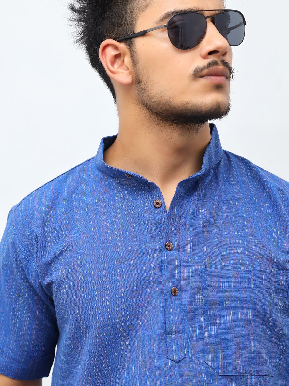 Men's Thread Lines Short Half Sleeves Kurta