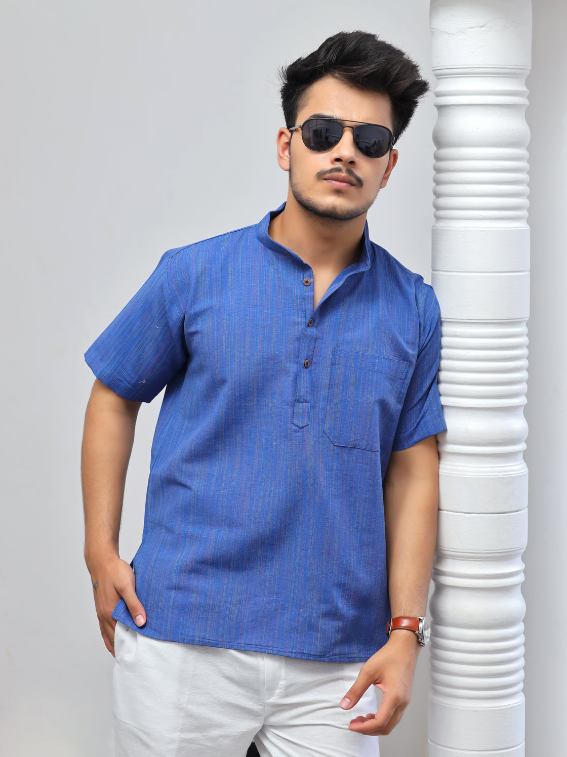 Men's Thread Lines Short Half Sleeves Kurta