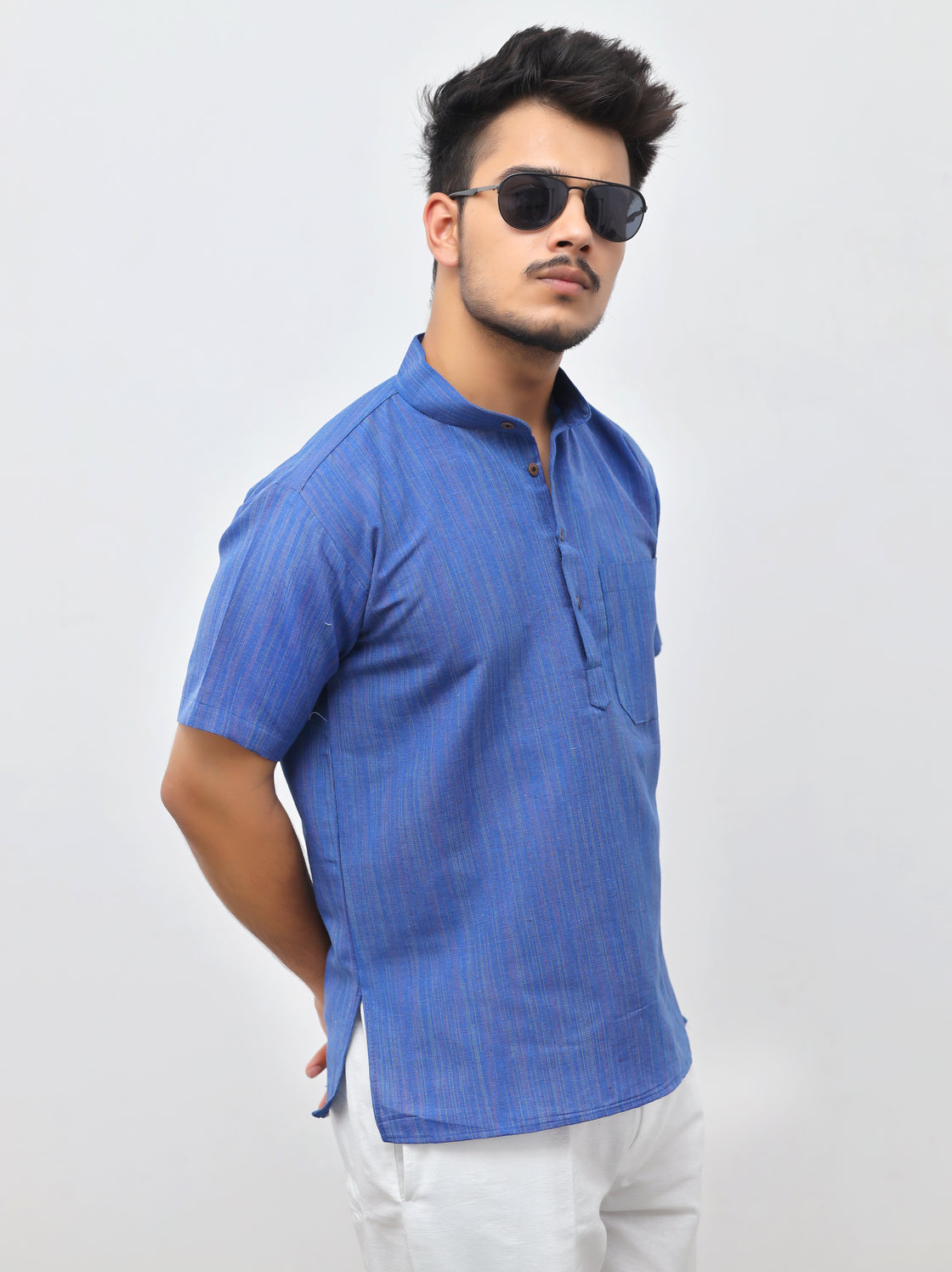 Men's Thread Lines Short Half Sleeves Kurta
