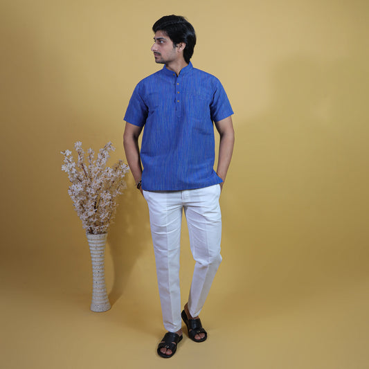 Combo Set Thread Line Half Sleeves Short Kurta Pant-Blue