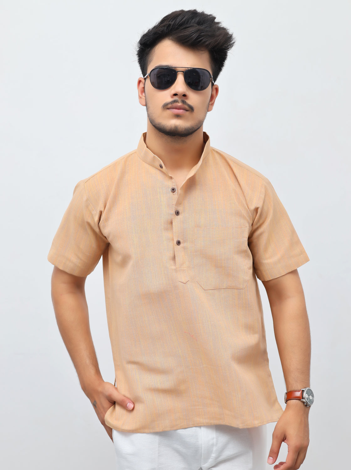Men's Thread Lines Short Half Sleeves Kurta